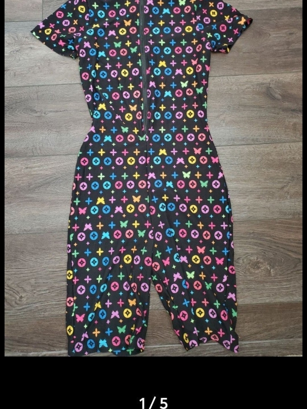 Womens Black Short-Sleeve Printed Romper - Multicolor Pattern